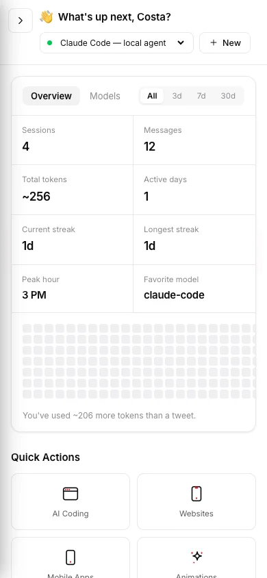 Costa Code Web mobile responsive home screen, real app screenshot