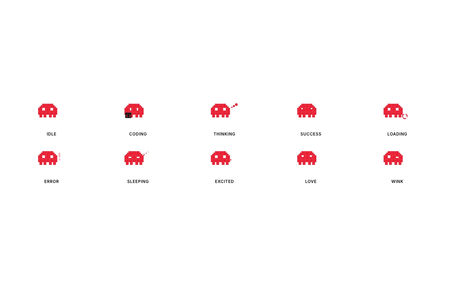 The 10 real mascot expression states rendered live from the app code