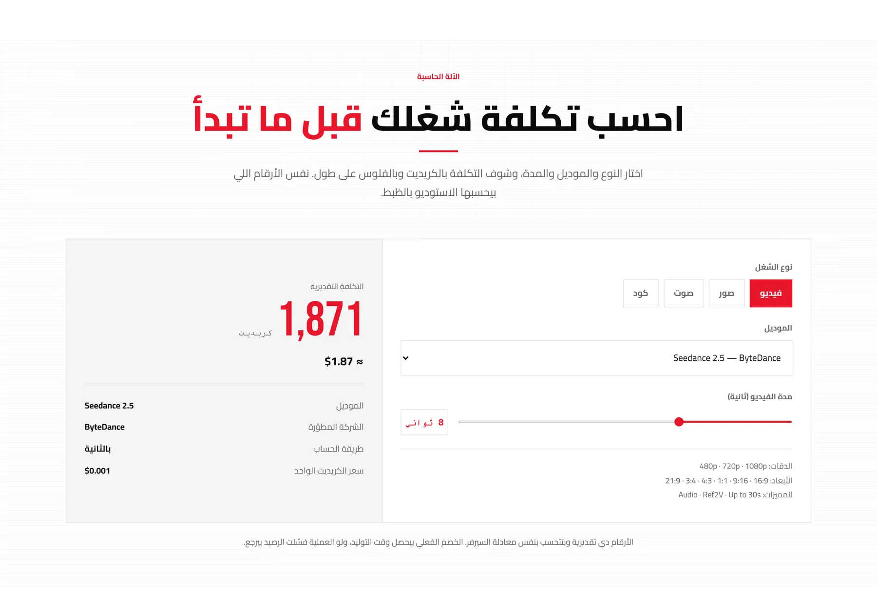 The video cost calculator — the price before you generate