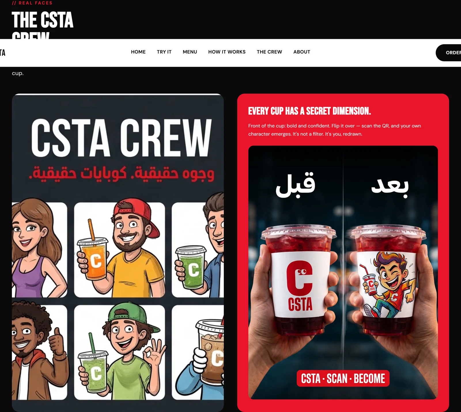 CSTA website crew section — real screenshot showing generated customer characters