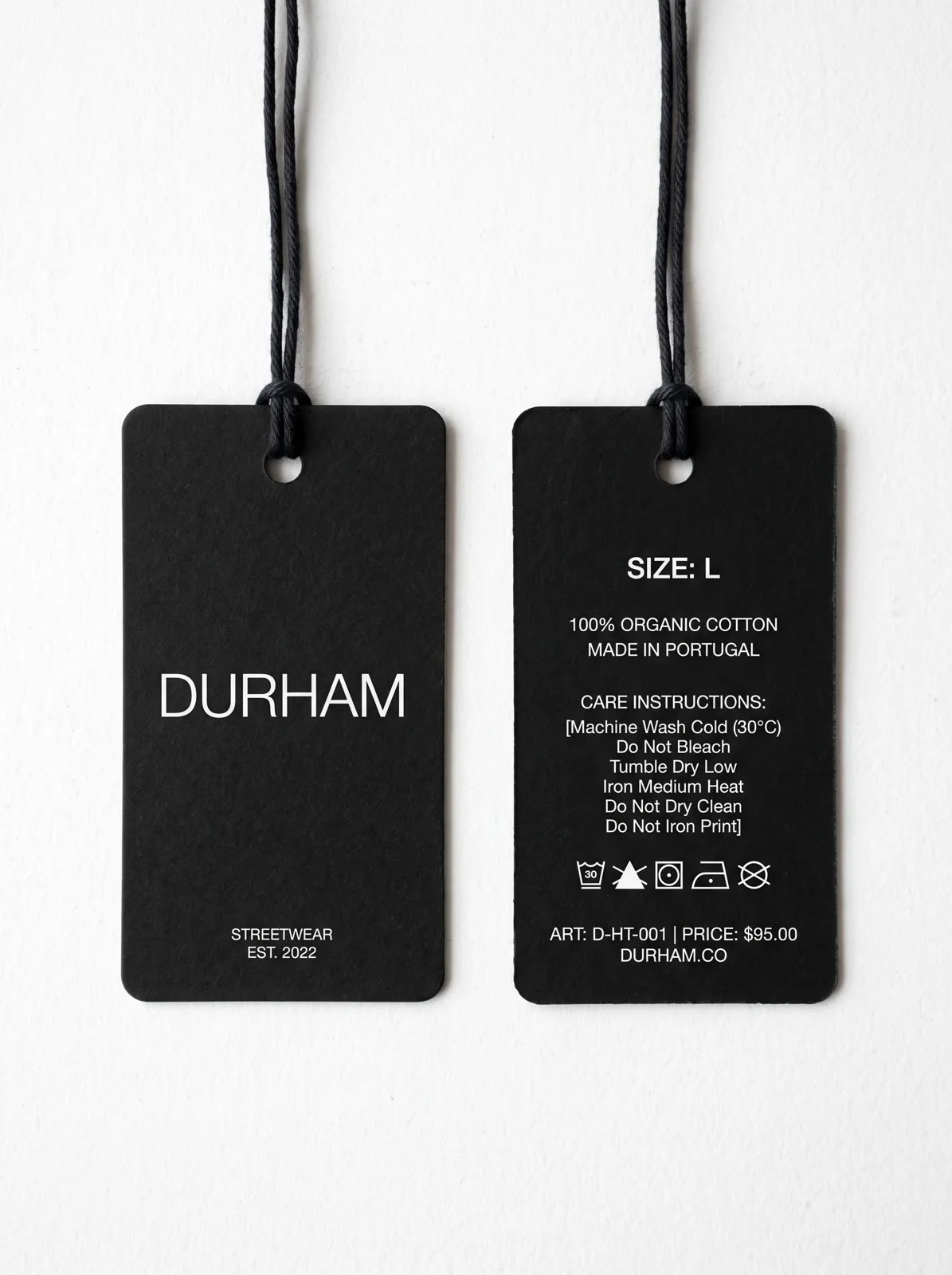 DURHAM product hang tag — back