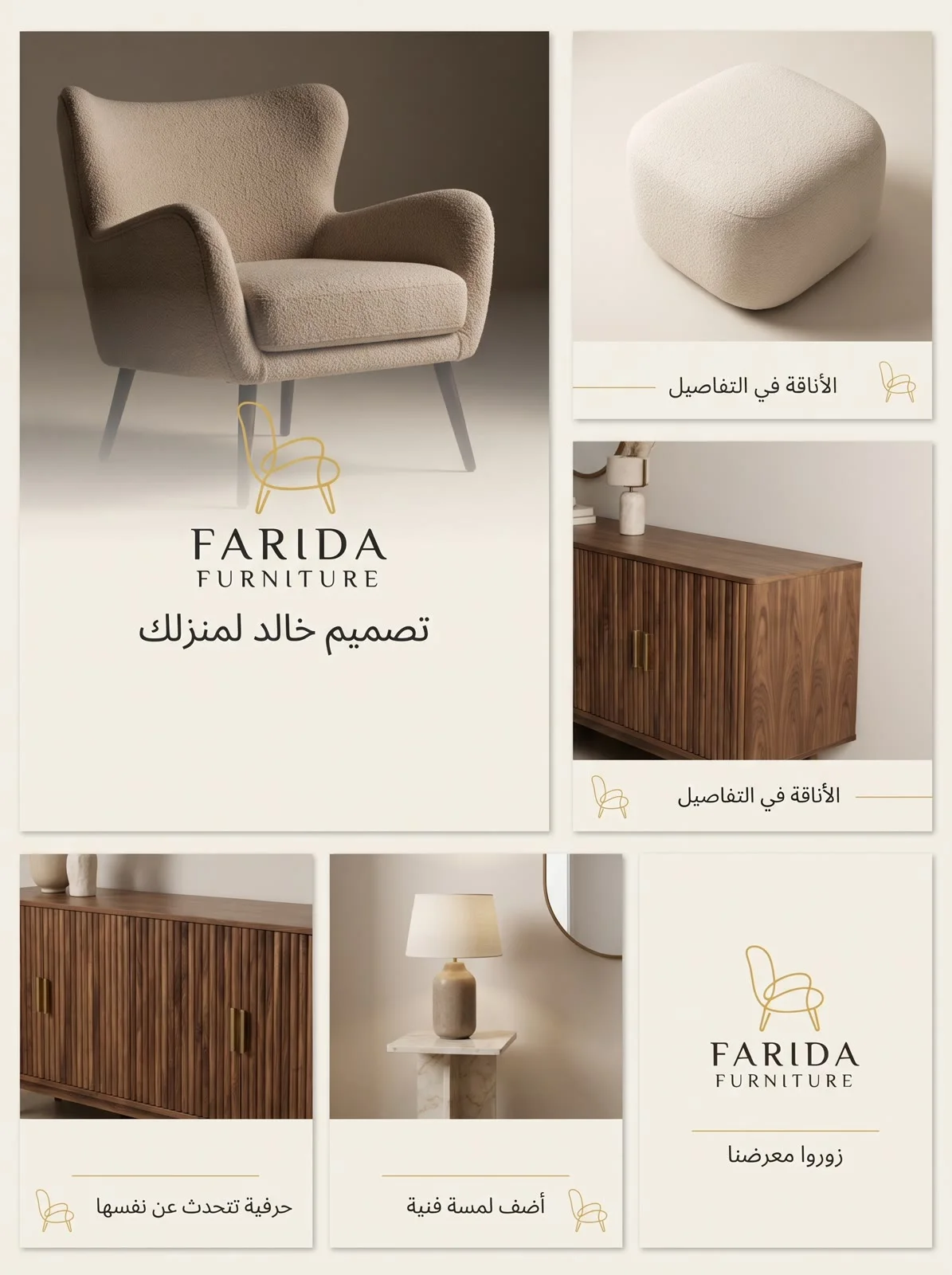 FARIDA Furniture Instagram carousel with product and lifestyle shots