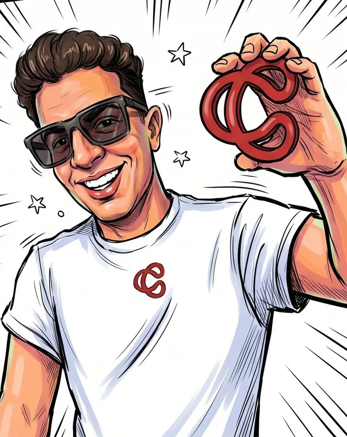 Comic panel of Mazen Costa holding the logo